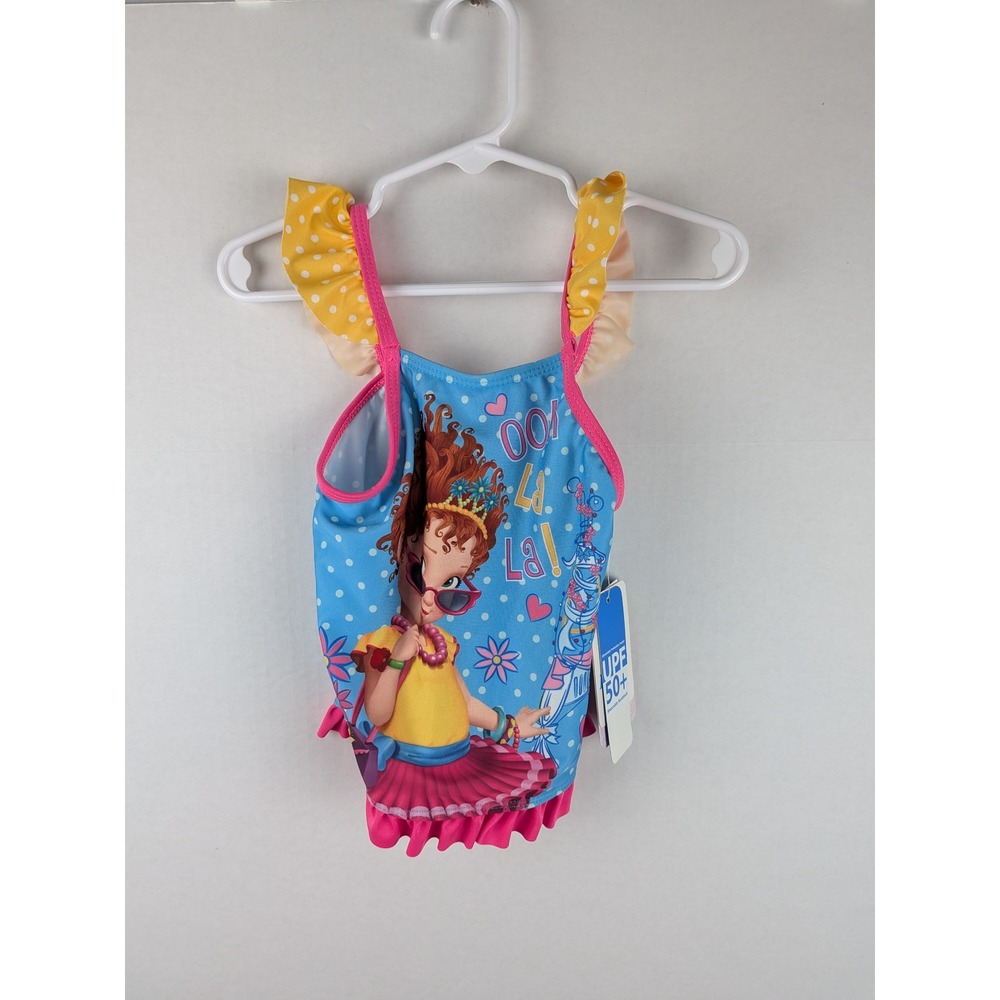 Disney Fancy Nancy Girls Swimsuit One Piece Blue Polka Dot Ruffle Size 4T